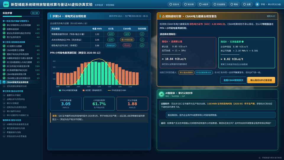 CBAM 绿电凭证检查与规则触发警告 / Illustrative electricity-evidence checks and rule alerts