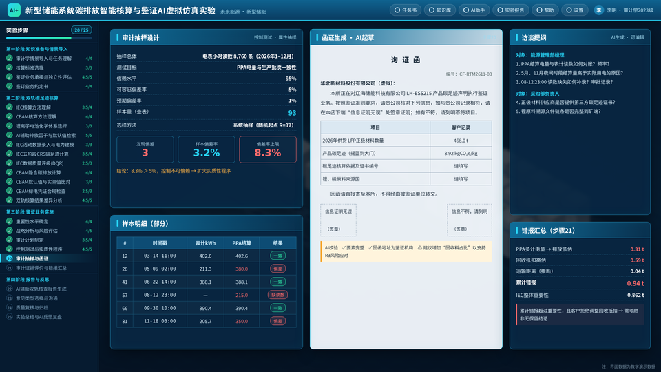 审计抽样、AI 生成询证函与错报汇总 / Sampling, AI-drafted confirmations and misstatement summary